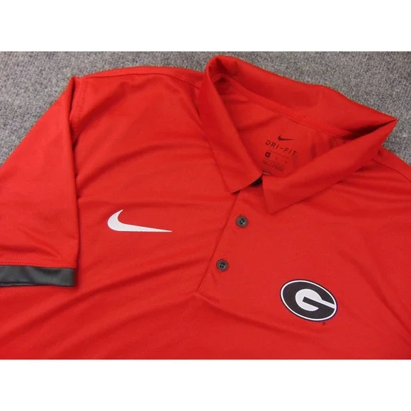 Georgia Bulldogs Polo Mens XL Nike Dri-Fit Red Solid Short Sleeve Sporty Golf - Picture 1 of 9
